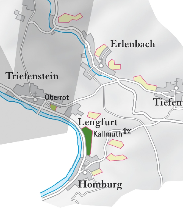 Die Abbildung zeigt den Ort homburg mit seinen Ersten Lagen. Ausschnitt aus dem Weinatlas Deutschland. Stand 2009.