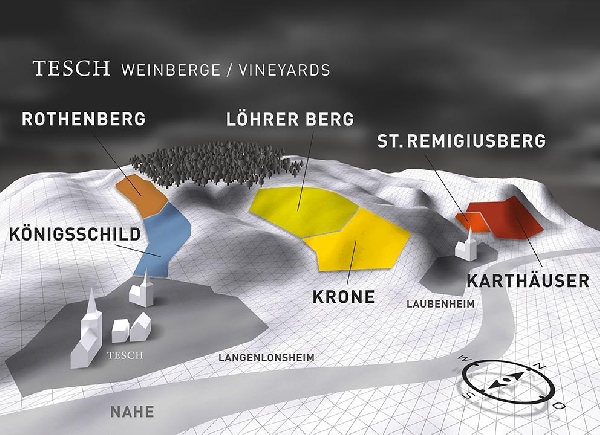 Diese Karte zeigt die Weinberge bzw. Lagen von Weingut Tesch.