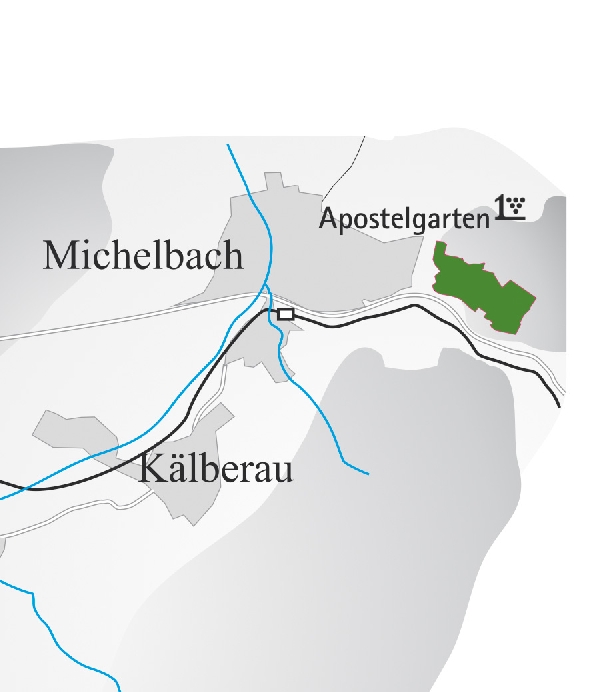 Die Abbildung zeigt den Ort Michelbach mit seinen Ersten Lagen. Ausschnitt aus dem Weinatlas Deutschland. Stand 2009.