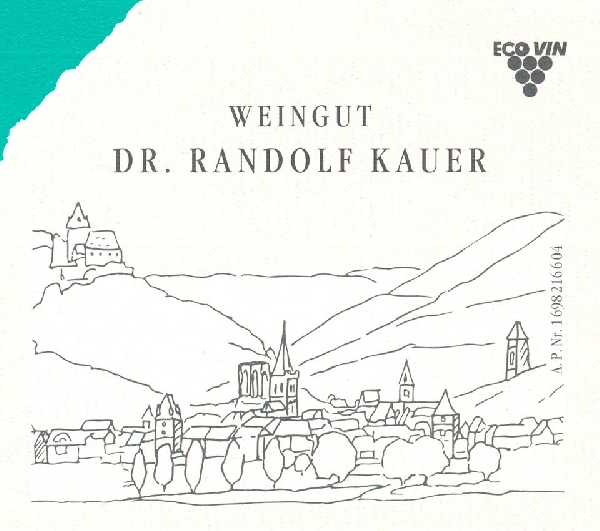 Das Foto zeigt das Etiketten-Logo des Weinguts Dr. Randolf Kauer aus Bacharach, Mittelrhein.
