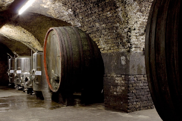 Das Foto zeigt das Kellergewölbe von Weingut Georg Breuer in Rüdesheim am Rhein. 