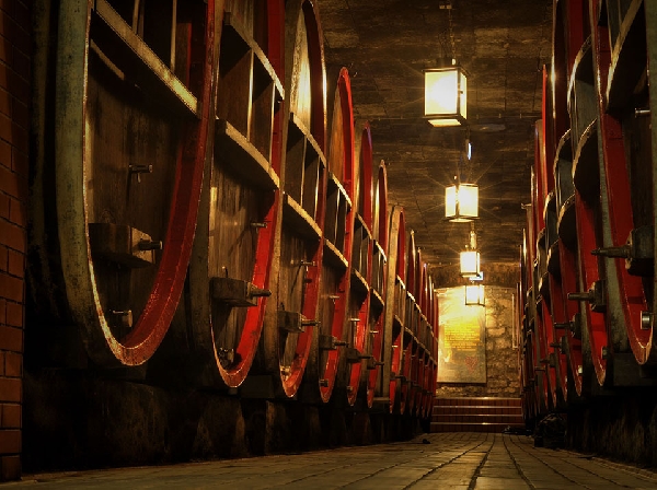 Das Foto zeigt den Holzfasskeller des Weinguts Winzerkeller Hex vom Dasenstein in Kappelrodeck, Baden. 